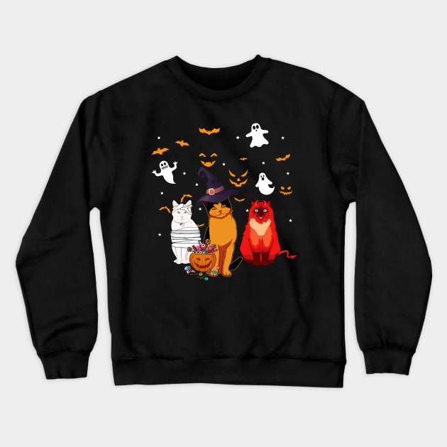 Funny Three Cat Halloween Gift Shirt Crewneck Sweatshirt by Bensonn